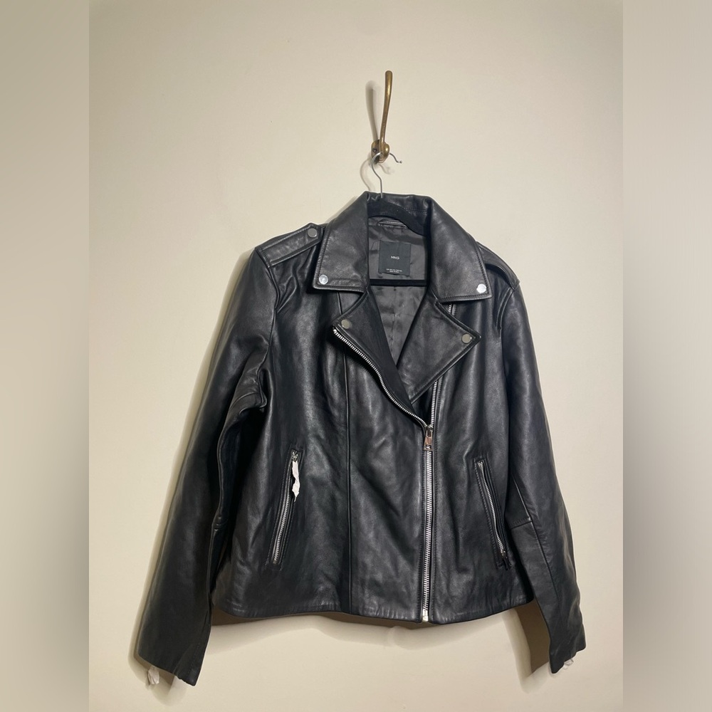 Mango Leather Effect Biker Jacket - image 8